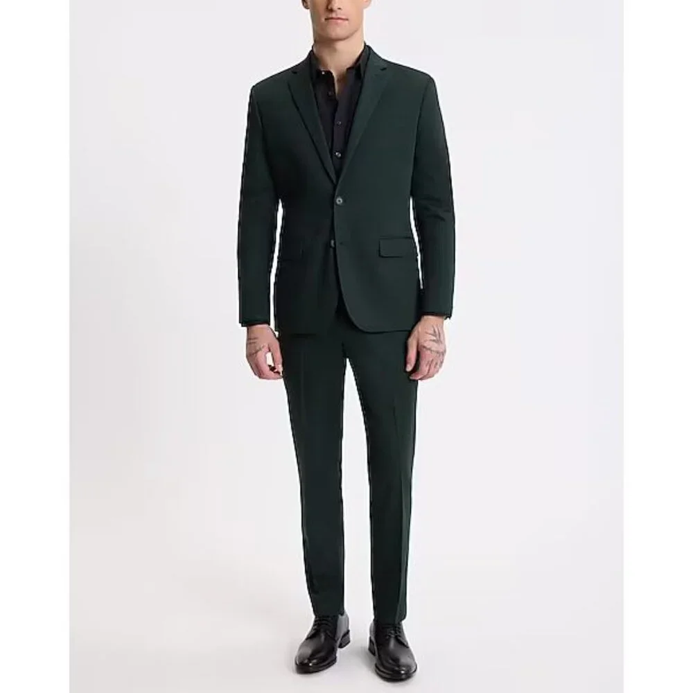 Express Men’s Extra Slim Dark Green Cotton-Blend Blazer Suit Jacket Size 44S - Picture 4 of 4